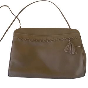Susan Gail Vintage Leather Clutch Shoulder Bag with Tassels in Taupe